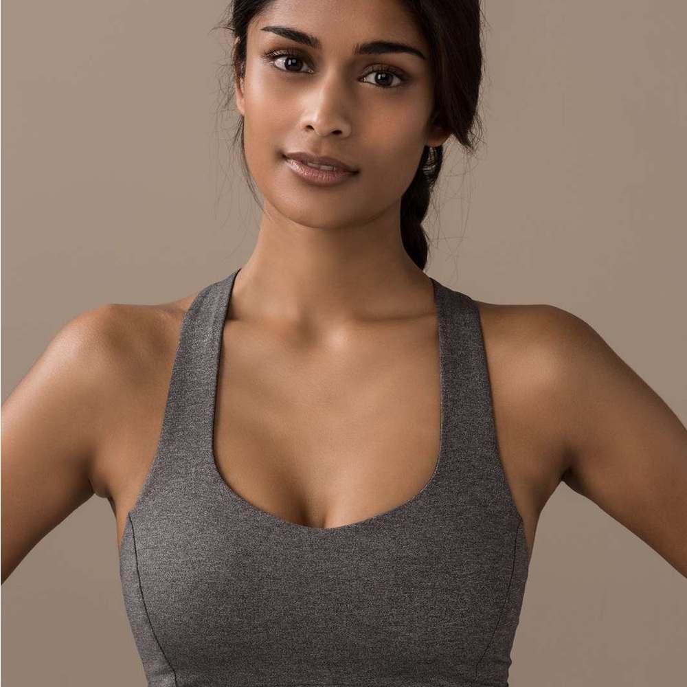 LULULEMON Free To Be Serene Athletic Strappy Sports Bra Heathered Black Grey 6 - Picture 2 of 7